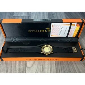 Stuhrling Gold and Black Band Watch New with Box and Warranty